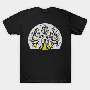 Three Handbells Tree Of Music white textured pattern T-Shirt